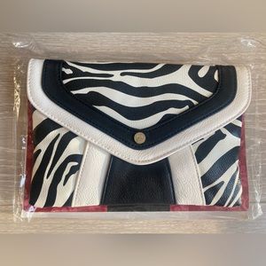 Zebra print faux leather clutch